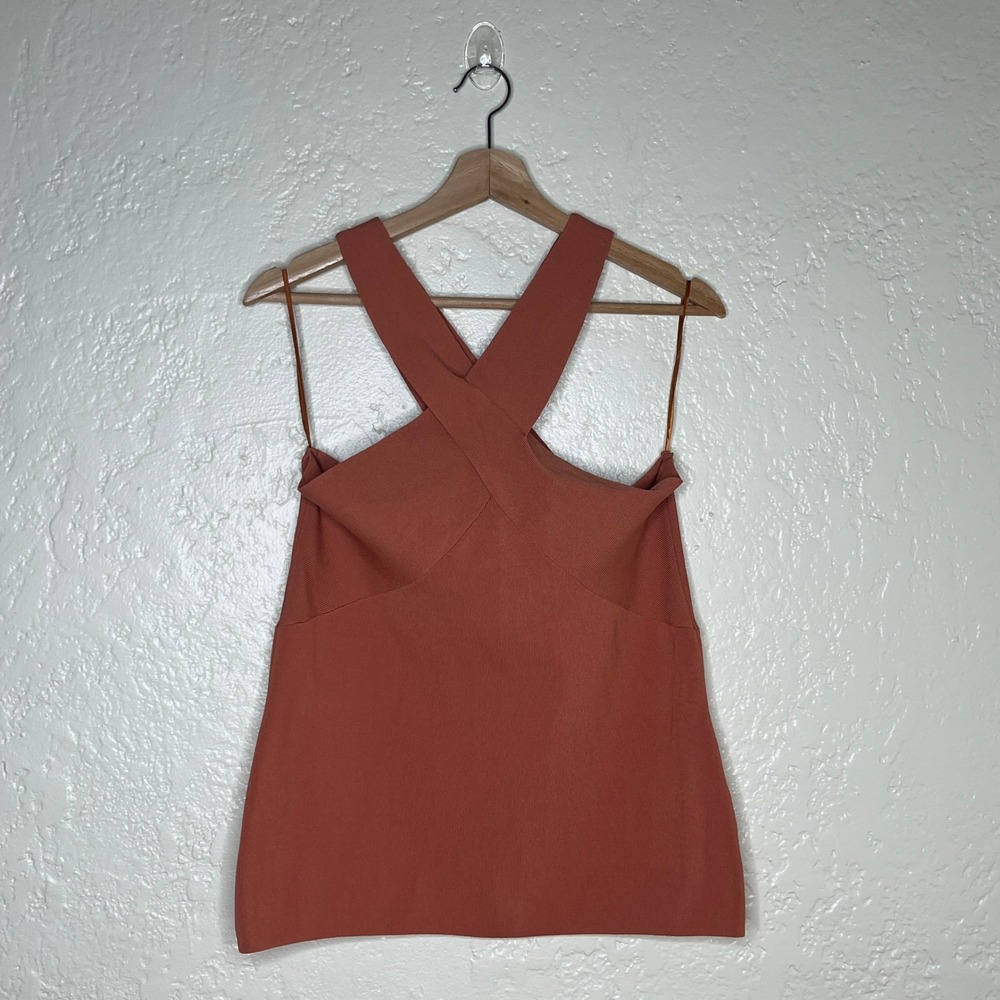 Reiss Milano Cross Neck Textured Top‎ Rust Orange Knit Sleeveless Halter Large